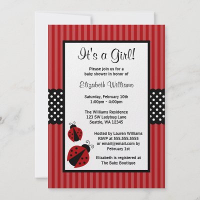  Baby Shower Invitations on Red And Black Ladybug Striped Dots Baby Shower Custom Invitations From