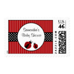 Red and Black Ladybug Striped Dots Baby Shower Stamp