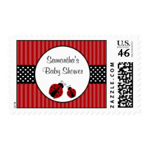 Red and Black Ladybug Striped Dots Baby Shower Stamp