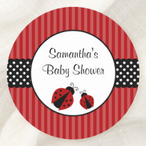 Red and Black Ladybug Striped Dots Baby Shower Round Sticker