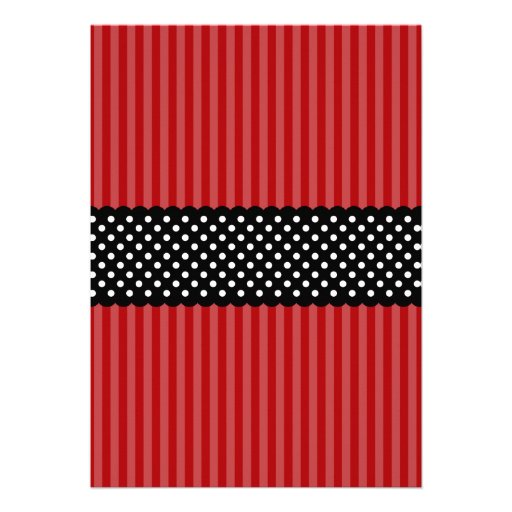 Red and Black Ladybug Striped Dots Birthday Party Personalized Invitations