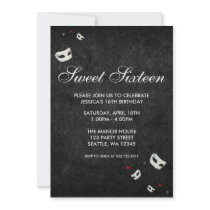 Red and Black Masquerade Sweet Sixteen Birthday invitations
