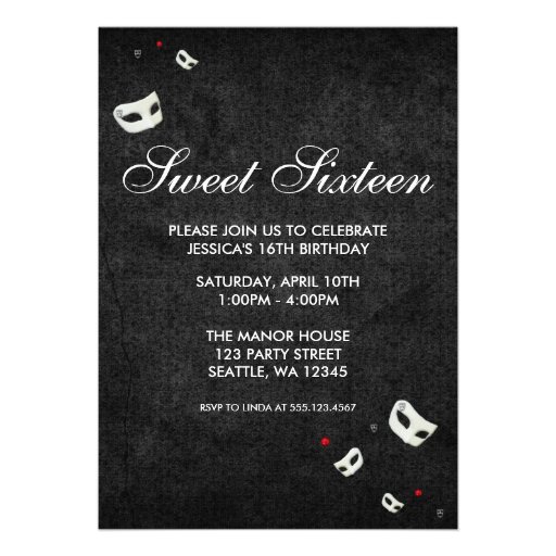 Red and Black Masquerade Sweet Sixteen Birthday Invites