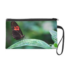Red And Black On Leaf Wristlet
