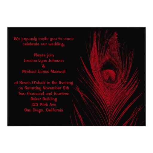 Red and Black Peacock Wedding Personalized Announcements