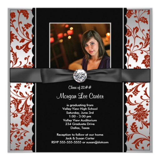 Red and Black Photo Graduation Announcem Custom Announcements (front side)