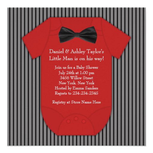 Red and Black Pinstripe Baby Shower Invitations