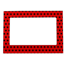 Red and Black Polka Dot Pattern. Spotty. Picture Frame Magnets