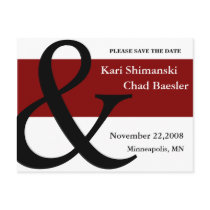 Red and black save the date postcard