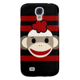 Red and Black Striped Sock Monkey Girl Flower Hat HTC Vivid Cases