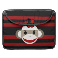 Red and Black Striped Sock Monkey Girl Flower Hat MacBook Pro Sleeves