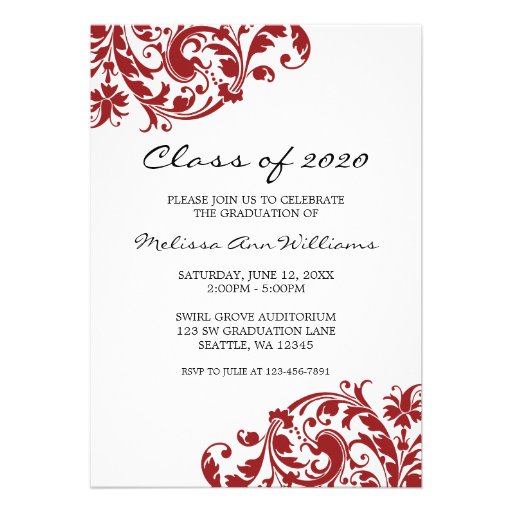 Red and Black Swirl Graduation Announcement (front side)