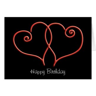 Red and Black Swirl Hearts Birthday Card