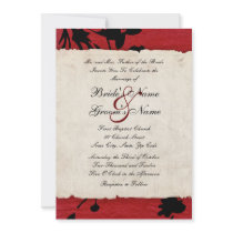 Red and Black Torn Paper Wedding Invitation