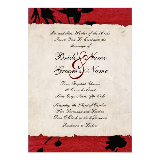 Red and Black Torn Paper Wedding Invitation