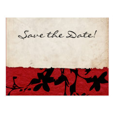 Red and Black Torn Paper Wedding Save The Date Postcard