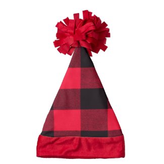 Red and Black Trendy Buffalo Plaid Santa Hat