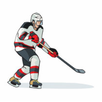 red and black uniform ice hockey player photo sculpture