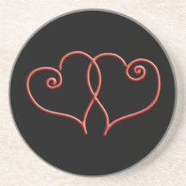 Red and Black Valentines Swirl Hearts Drink Coaster
