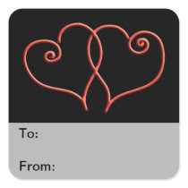 Red and Black Valentines Swirl Hearts Gift Tags Square Sticker
