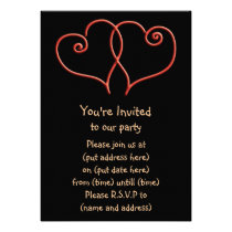Red and Black Valentines Swirl Hearts Invitations