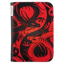 Red and Black Yin Yang Chinese Dragons Kindle Folio Case