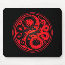 Red and Black Yin Yang Chinese Dragons Mouse Pads