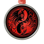 Red and Black Yin Yang Kittens Ornaments