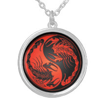 Red and Black Yin Yang Scorpions Personalized Necklace