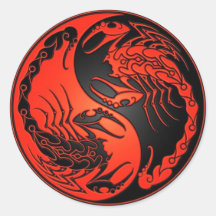Red and Black Yin Yang Scorpions Round Sticker