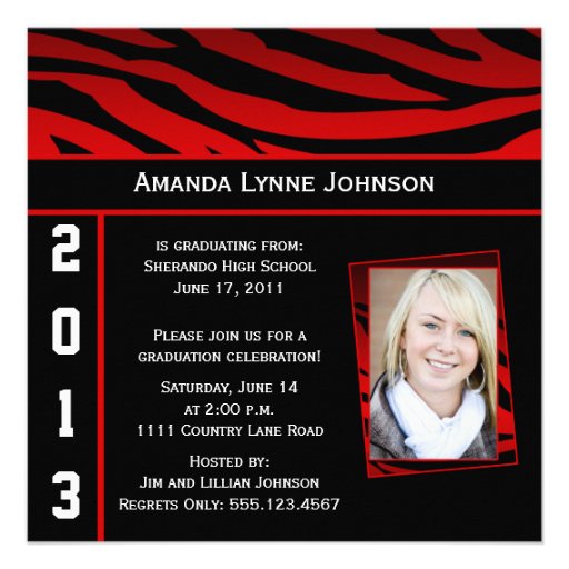 Red and Black Zebra Print Graduation Invitation