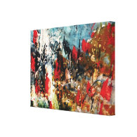 Red and Blue Abstract Nature Painting Stretched Canvas Prints
