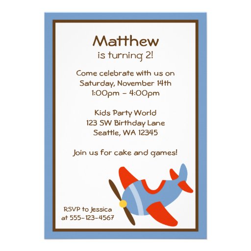 Red and Blue Airplane Birthday Party Invitations