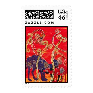 Red and Blue Camels postage stamp