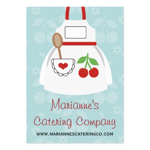 Red and Blue Cherry Heart Apron Business Cards (front side)