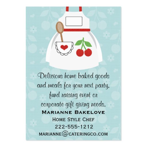 Red and Blue Cherry Heart Apron Business Cards (back side)