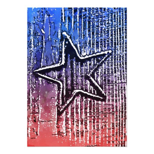 Red and Blue Cool Rustic Star Pop Art Print Personalized Announcement