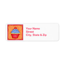 Red and Blue Cupcake Return Address Label labels
