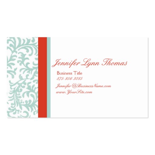 Red and Blue Floral Damask Seating Card Business Card (front side)