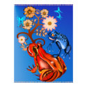 Red and Blue Frog N Flowers Poster posters