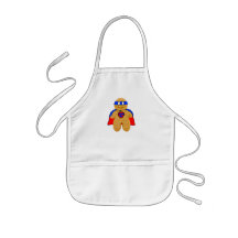 red and blue gingerbread man super hero apron