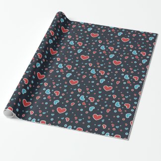 Red and Blue Hearts Pattern Gift Wrapping Paper