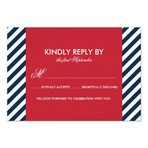 Red and Blue Nautical Stripes Wedding RSVP Card