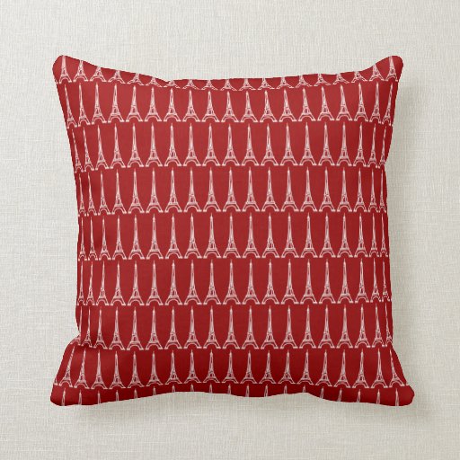 red and blue Paris Eiffel tower pattern Throw Pillow Zazzle