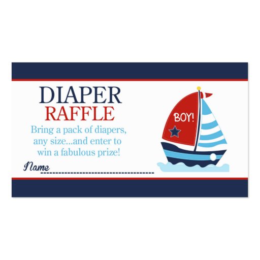 Red and Blue Sailboat Baby Shower Diaper Raffle Business Card (front side)