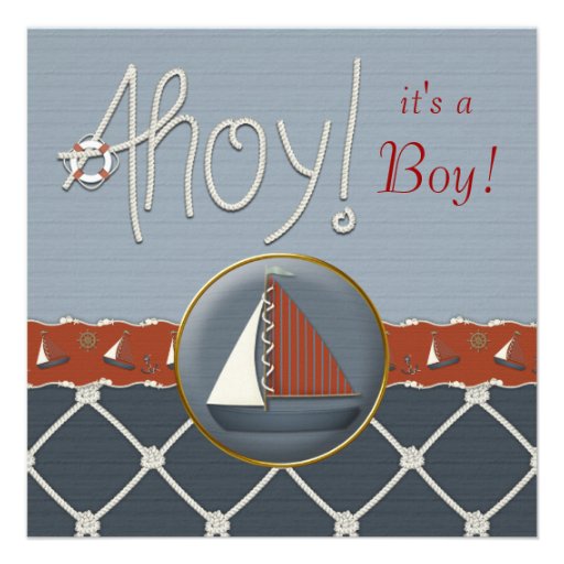 Red and Blue Sailboat Baby Shower Invite