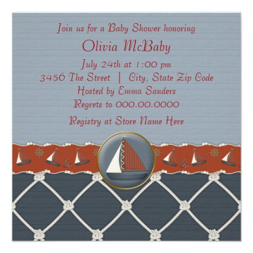 Red and Blue Sailboat Baby Shower Invite