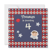 Red and Blue Stars Astronaut Birthday Party Invite invitation