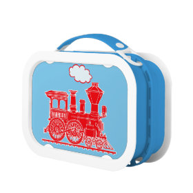 Red and blue train kids named lunch box