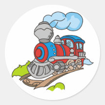 Red and Blue Train Round Sticker
